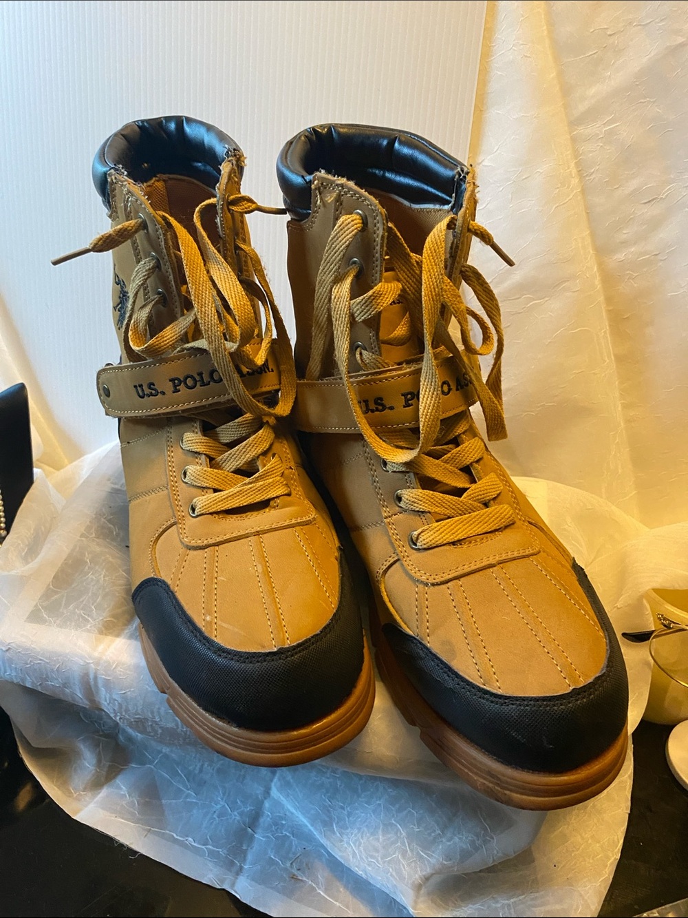 U.S. Polo Assn. Men's Tan and Black High-Top Boots